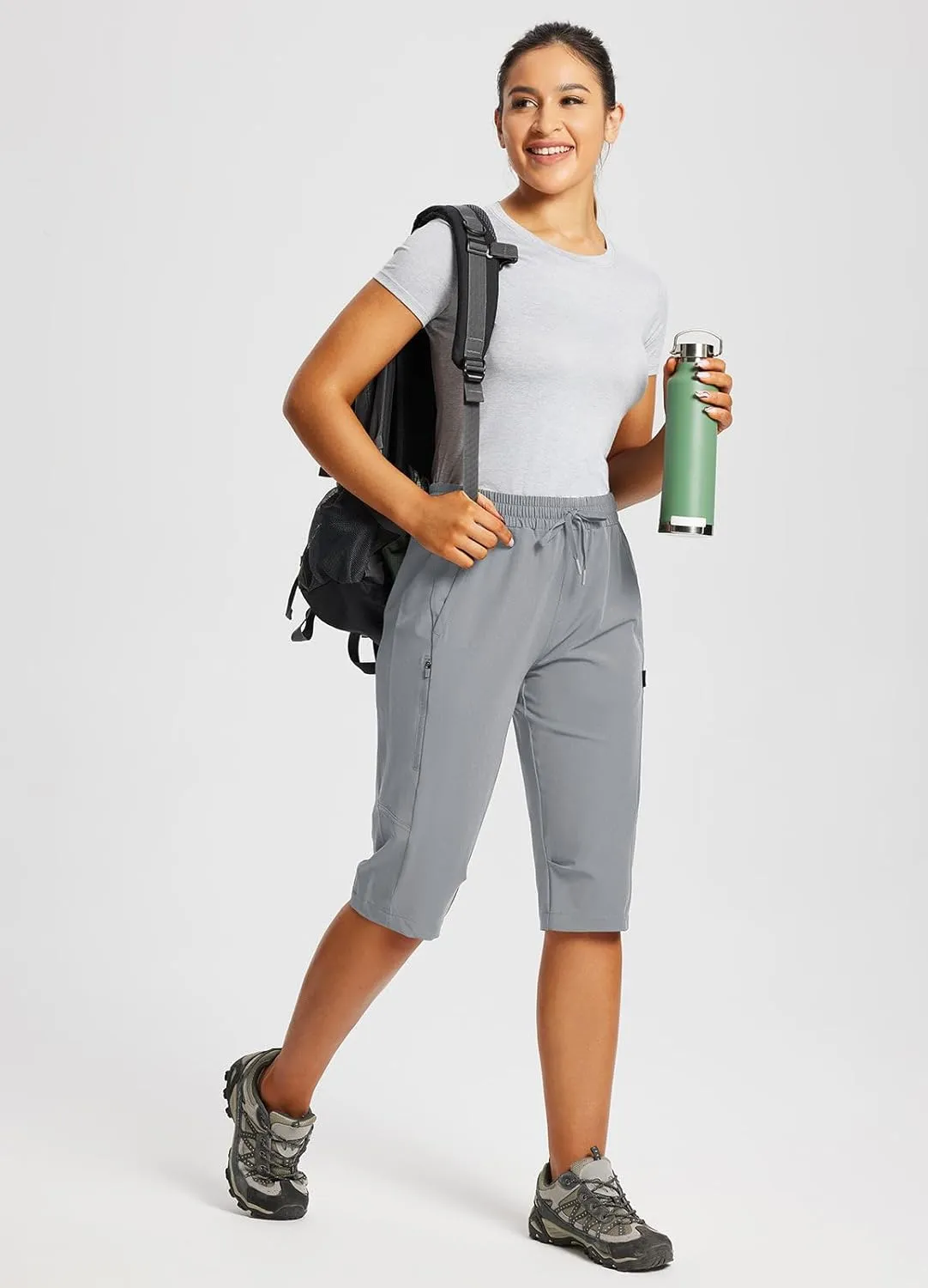 baleaf Women's 15" Long Shorts Below The Knee Capri Hiking Cargo Shorts Lightweight Quick Dry Elastic Waist for Casual