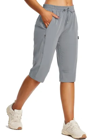 baleaf Women's 15" Long Shorts Below The Knee Capri Hiking Cargo Shorts Lightweight Quick Dry Elastic Waist for Casual