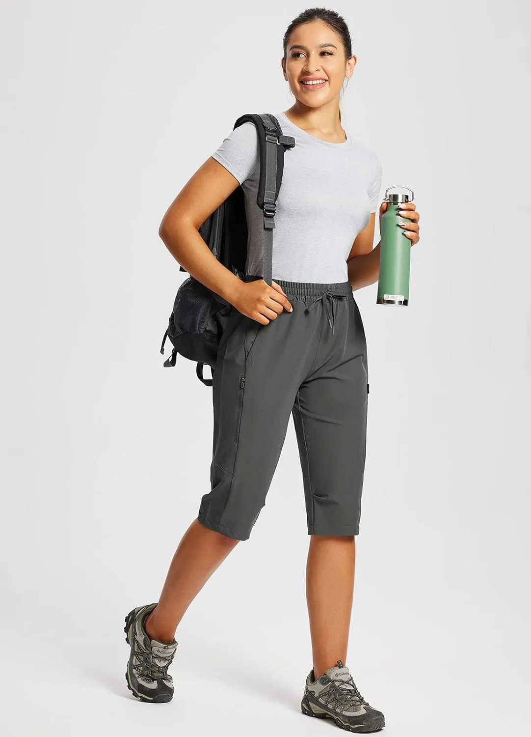 baleaf Women's 15" Long Shorts Below The Knee Capri Hiking Cargo Shorts Lightweight Quick Dry Elastic Waist for Casual