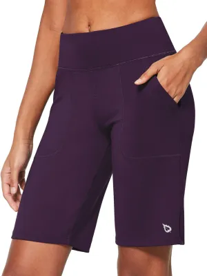 baleaf Women's Bermuda Long Shorts 10" Knee Length High Rise Athletic Shorts Pull On Workout Walking Golf Running Summer