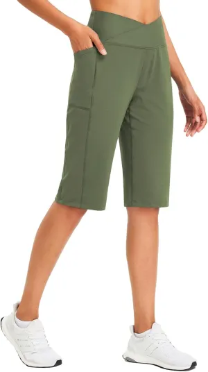 baleaf Women's Bermuda Long Shorts 14" Knee Length High Waisted Athletic Shorts with Pockets Stretch Soft Loose Casual Summer