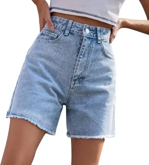 Bermuda Jean Shorts for Women High Waisted Trendy Stretchy Long Denim Shorts Straight Leg Cutoff Casual Pants w/Pocket