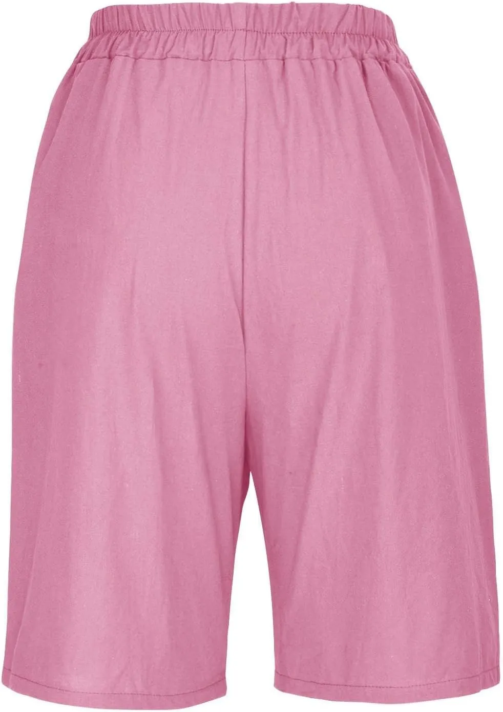 Bermuda Shorts for Women Knee Length Summer Beach Linen Shorts Lightweight Wide Leg High Waisted Long Short w/Pockets
