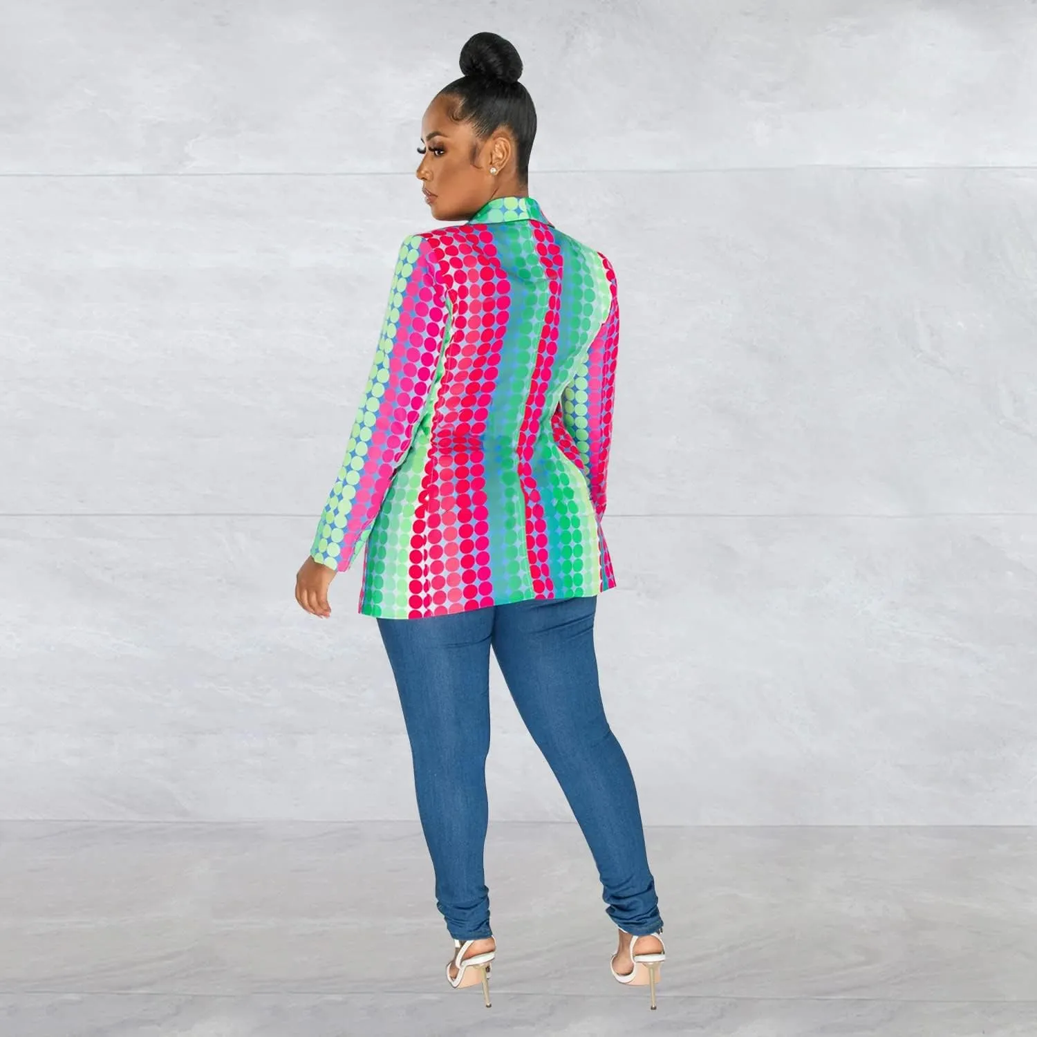 BFFBABY Women's Graphic Print Blazer Button Open Front Lapel Collar Long Sleeve Casual Jacket Multicolored