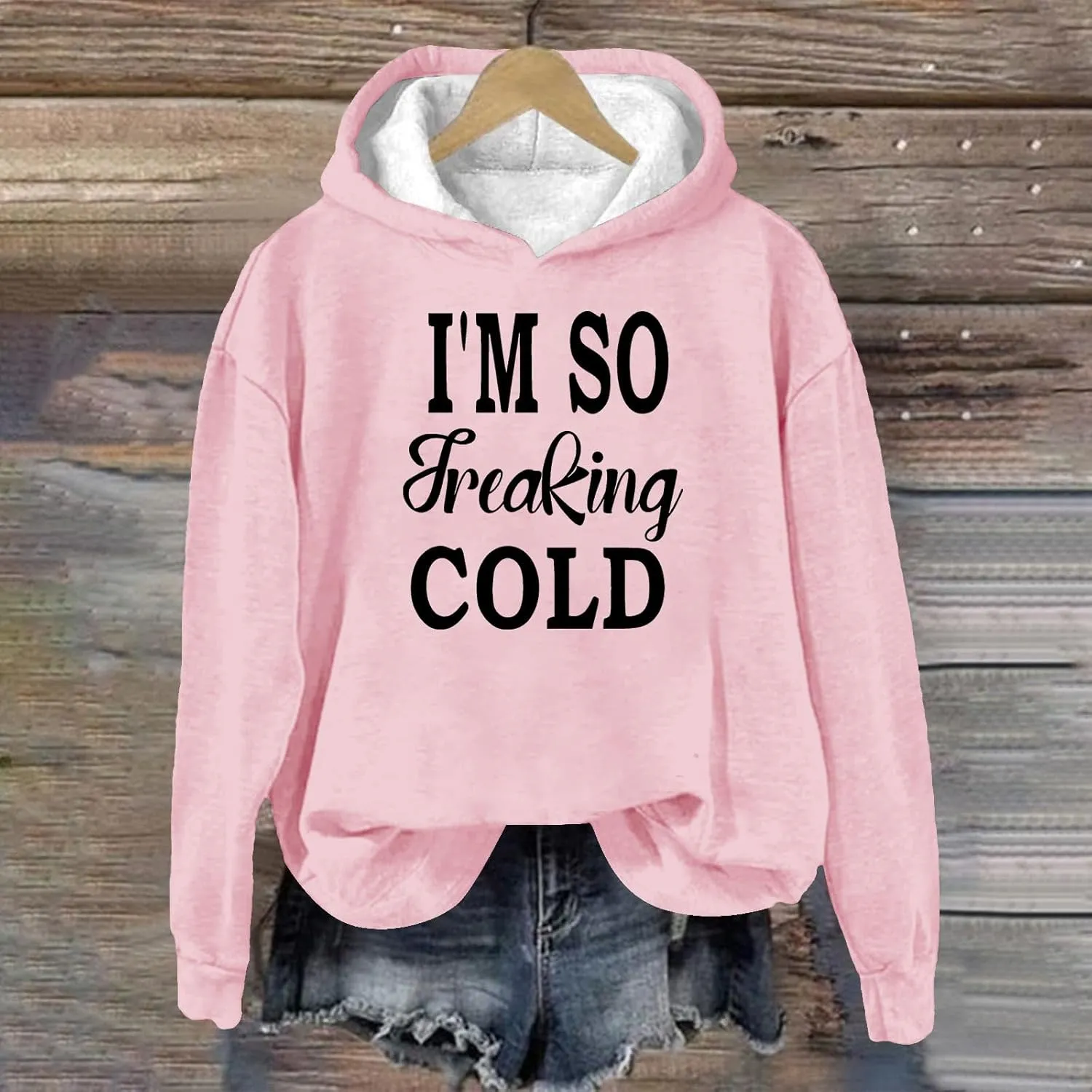 Binmer I'm So Freaking Cold Funny Graphic Sweatshirts Women Oversized Long Sleeve Pullover Tops Casual Y2K Hoodies Shirts