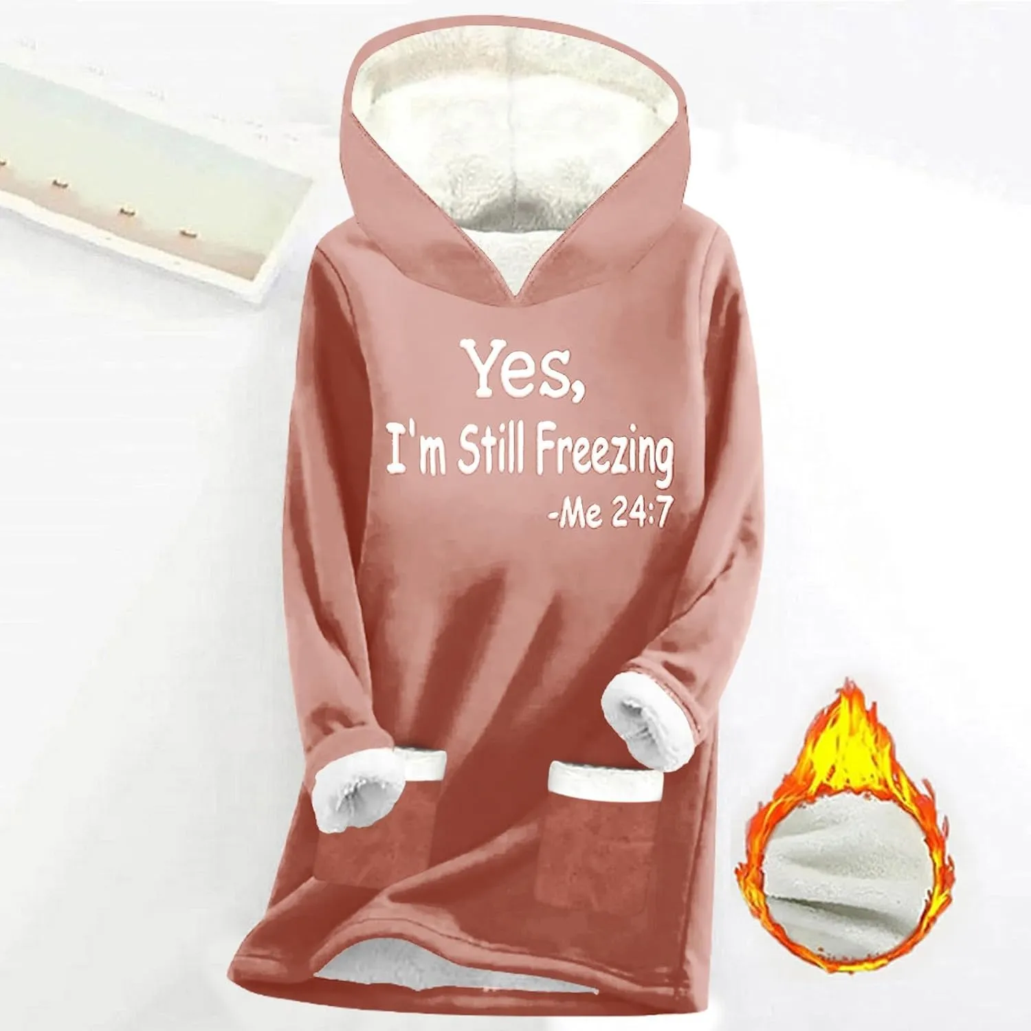 Binmer Yes,I'm Still Freezing Me 24:7 Hoodies Sherpa Lined Sweaters Winter Warm Thick Fleece Sweatshirt Plus Size Lounge Tops