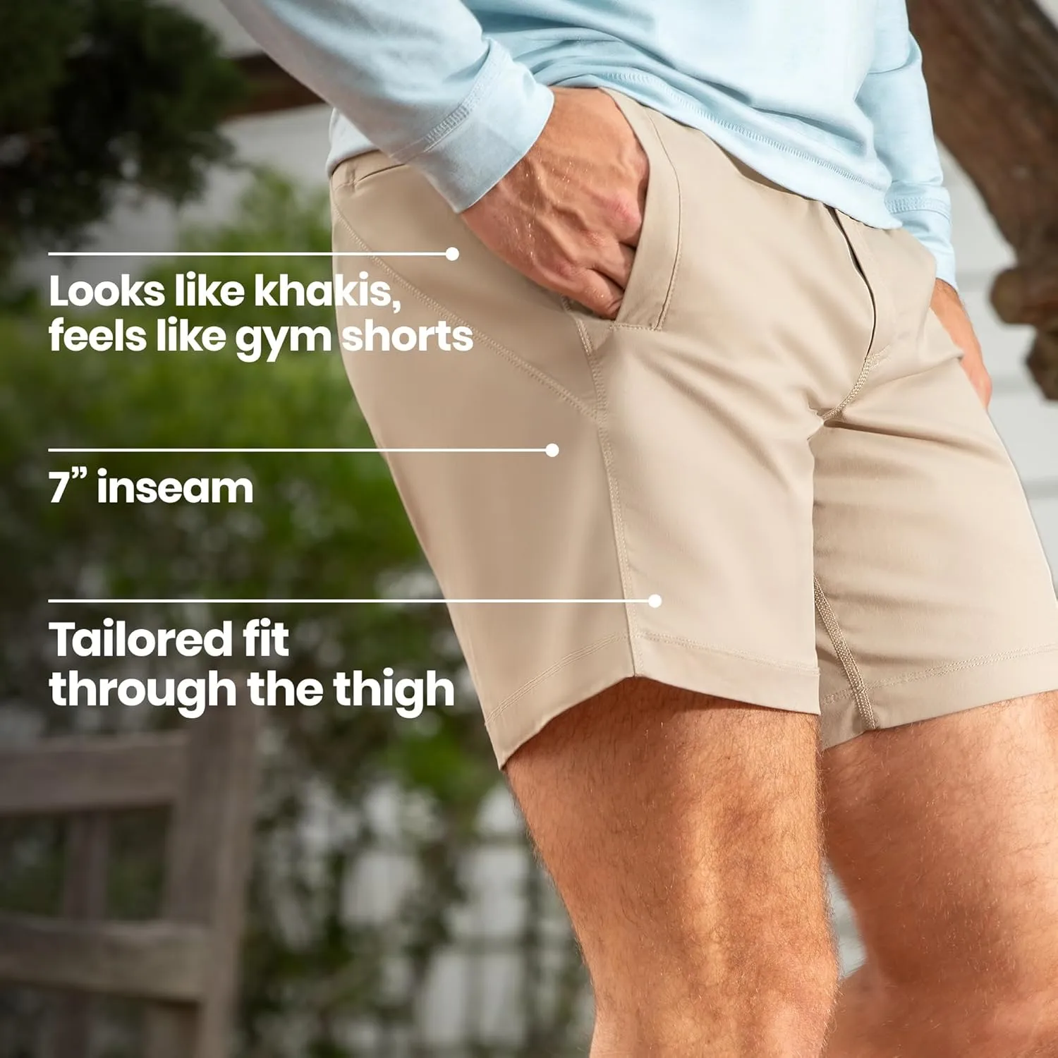 birddogs Mens Khaki Shorts  Casual, Slim Fit, Stretch Shorts with Built-in Liner for Comfort  Regular Length, 7 Inseam