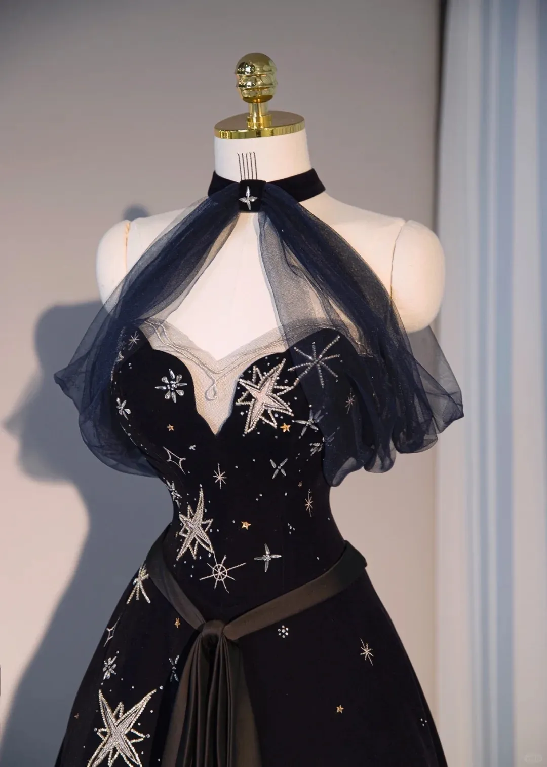 Black Halter Off Shoulder A-Line Long Prom Dresses Evening Gowns, D1211