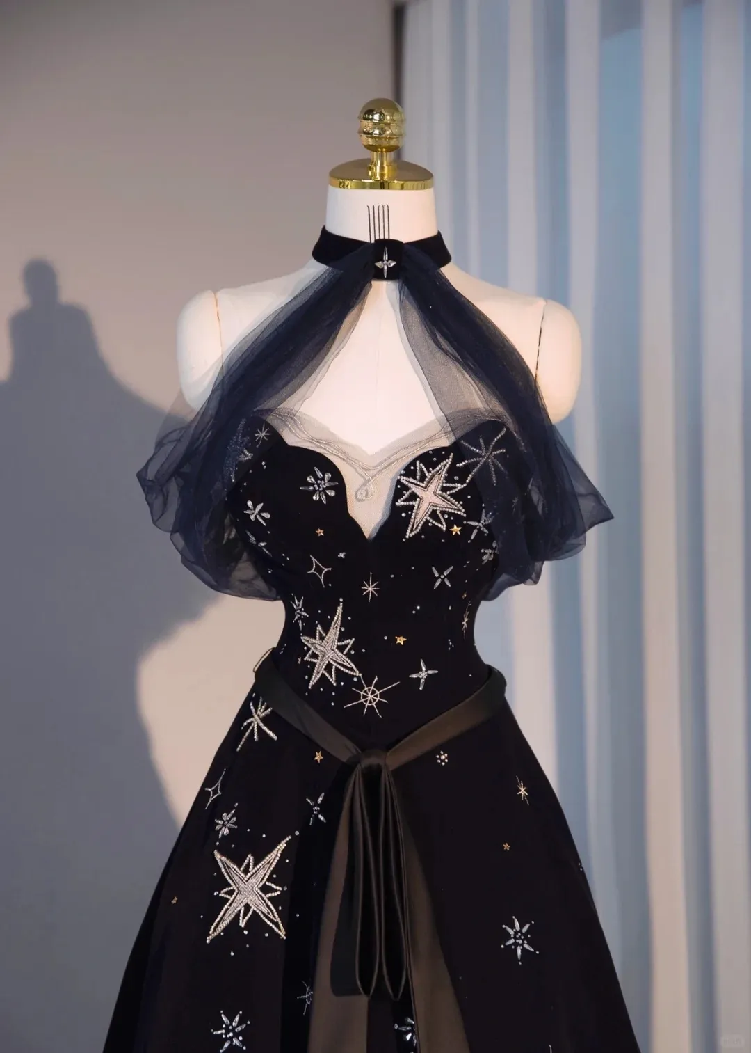 Black Halter Off Shoulder A-Line Long Prom Dresses Evening Gowns, D1211