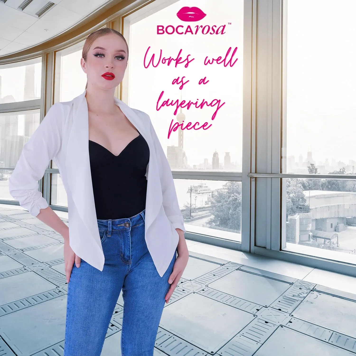 Blazer Long Sleeve Women Casual Business Open Front Long Sleeve Work Office Blazer Jacket Fashion Ladies Trendy