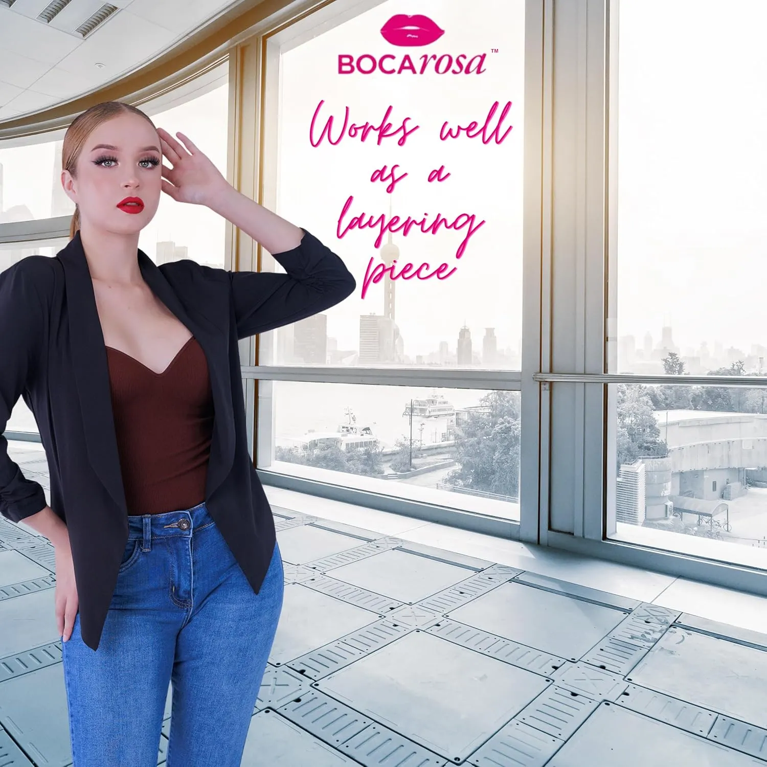 Blazer Long Sleeve Women Casual Business Open Front Long Sleeve Work Office Blazer Jacket Fashion Ladies Trendy