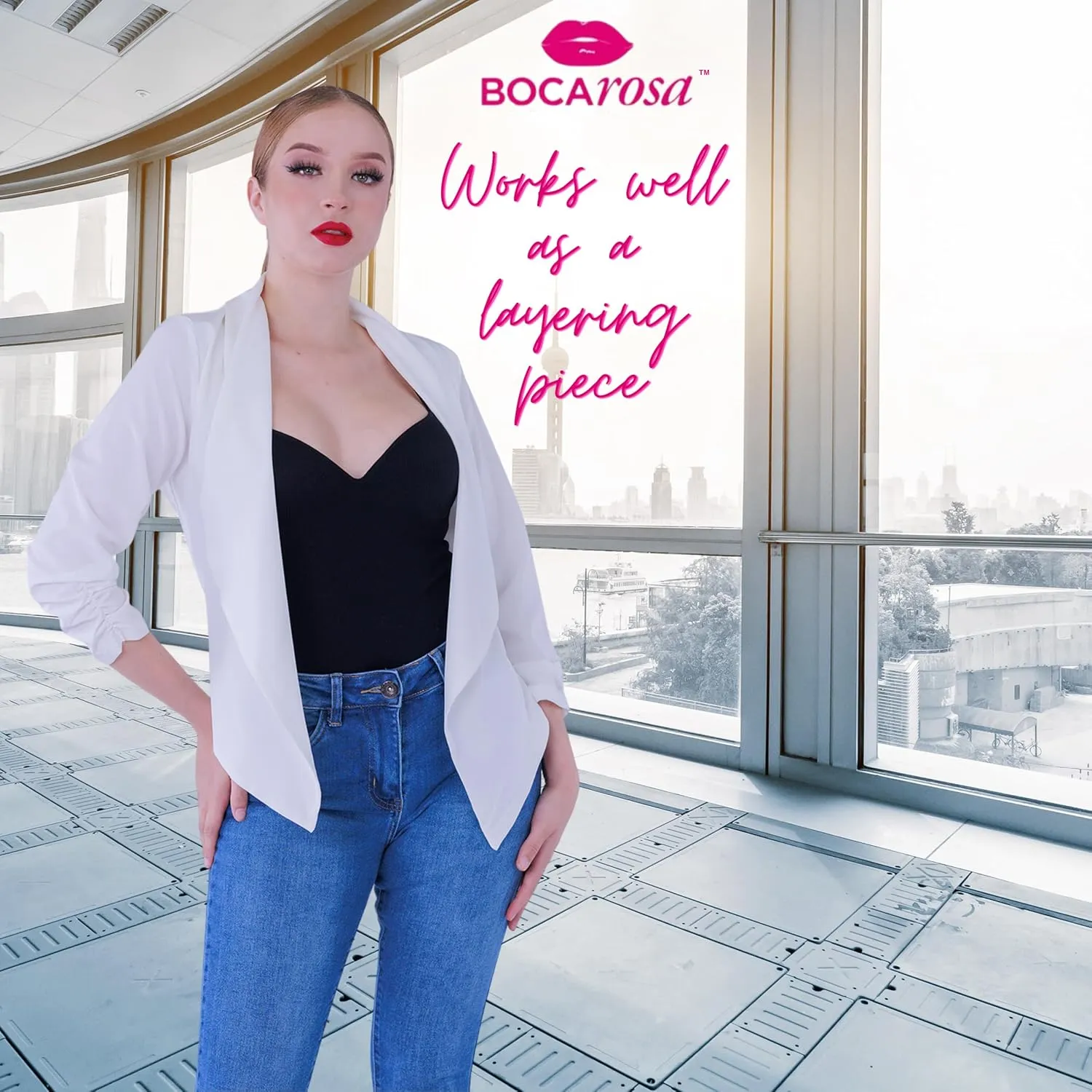Blazer Long Sleeve Women Casual Business Open Front Long Sleeve Work Office Blazer Jacket Fashion Ladies Trendy