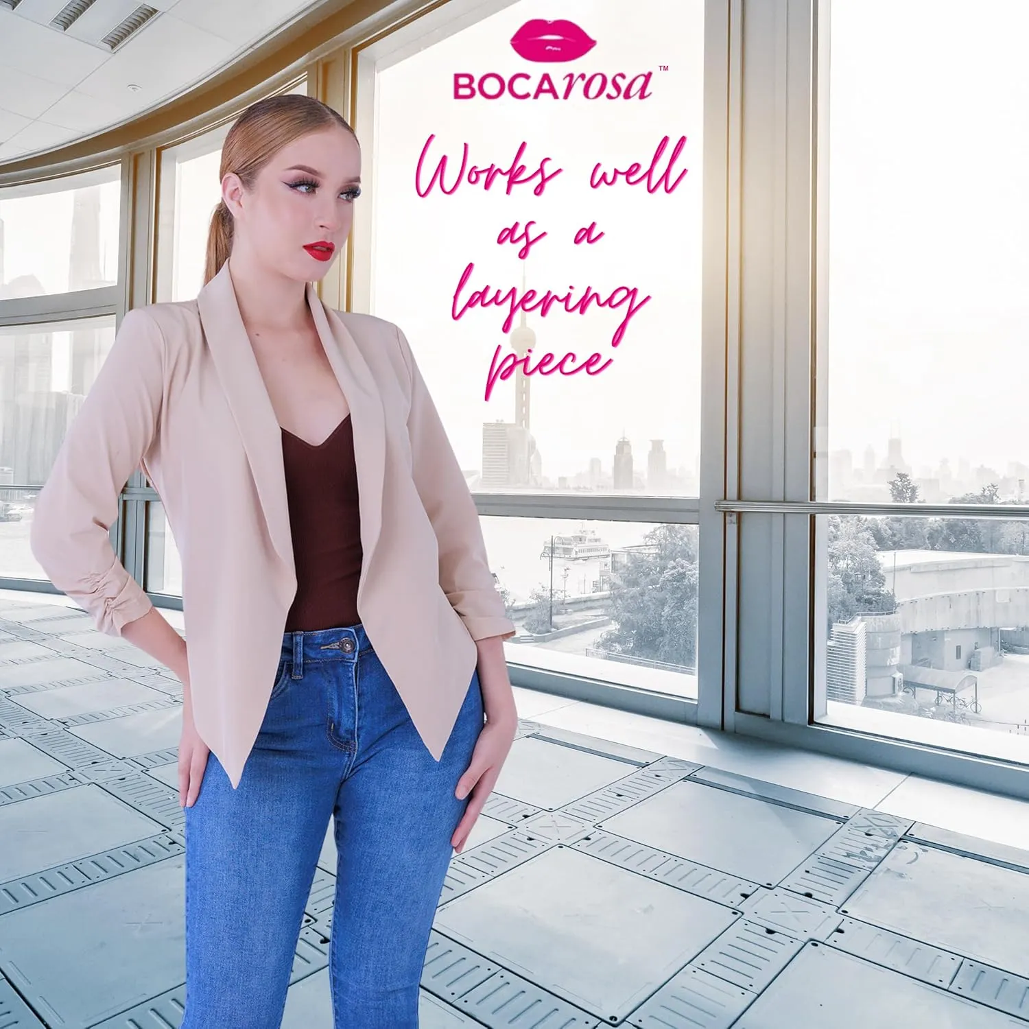 Blazer Long Sleeve Women Casual Business Open Front Long Sleeve Work Office Blazer Jacket Fashion Ladies Trendy