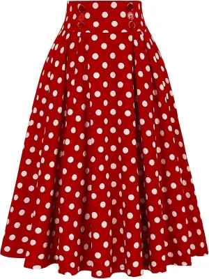 Boho Skirt for Women Elegant Polka Dot High Elastic Waist Skirt Summer Pleated A-Line Flared Maxi Skirts Clothes 2024