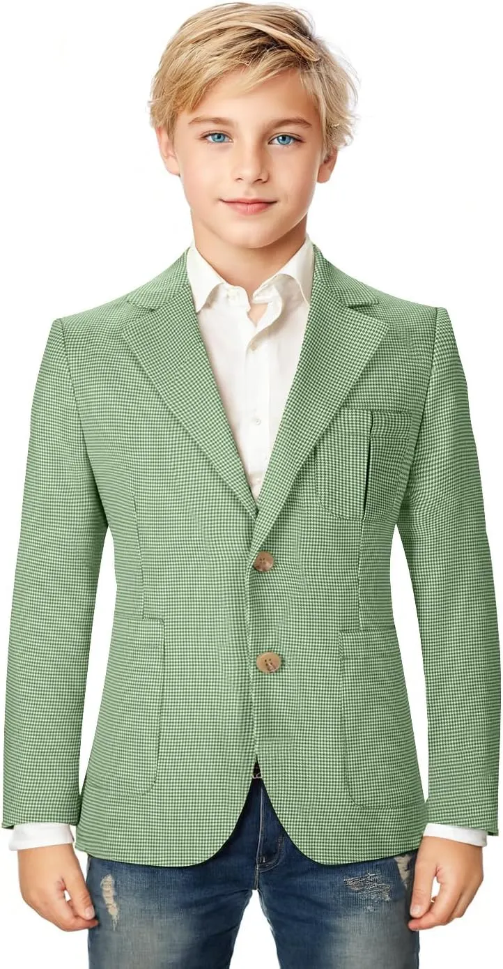 Boy Suit Plaid Blazer 2 Button Coat Stylish Cute Stretch Fabric Notched Lapel Formal Ring Bearer Wedding Homecoming