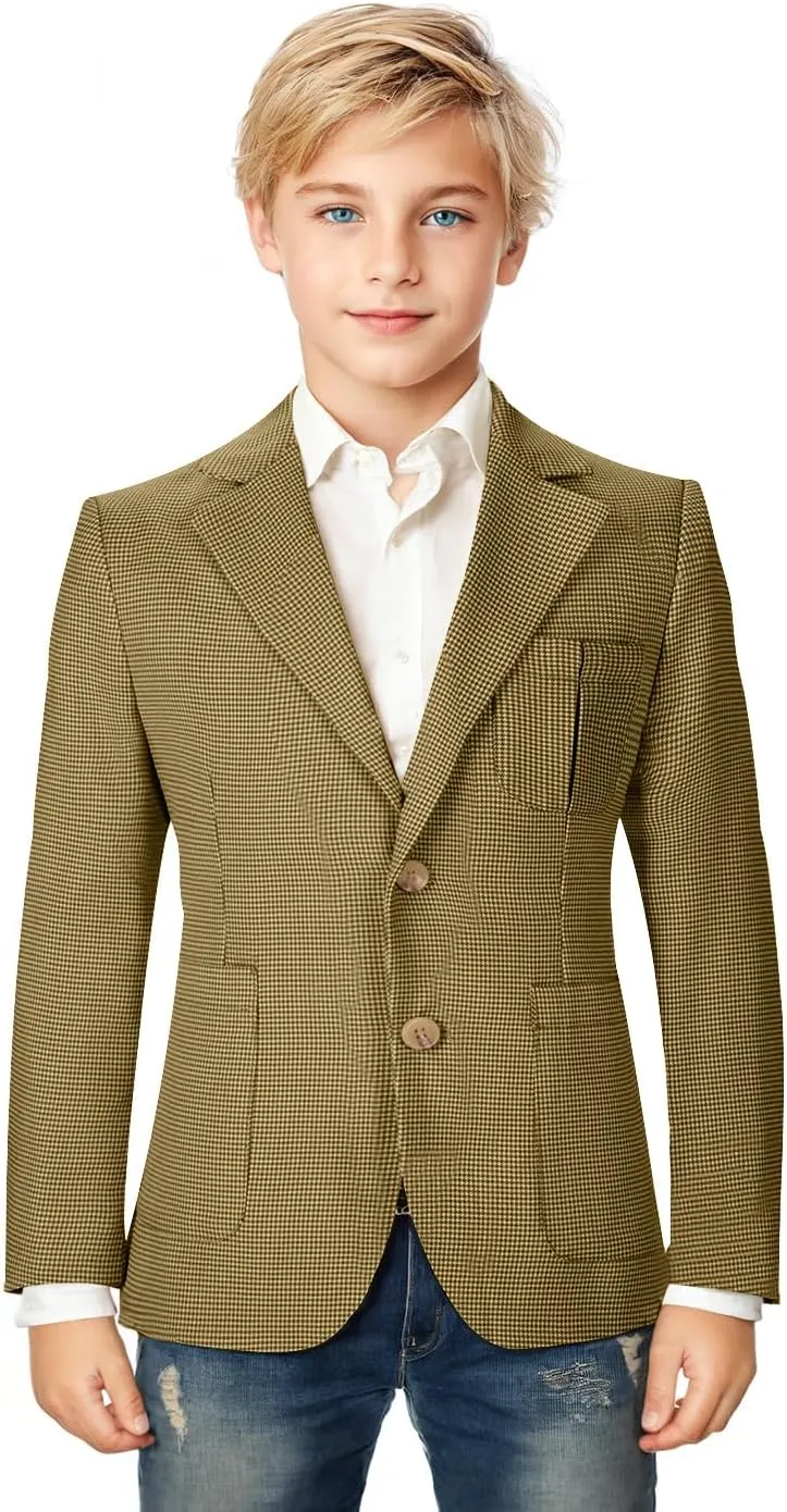 Boy Suit Plaid Blazer 2 Button Coat Stylish Cute Stretch Fabric Notched Lapel Formal Ring Bearer Wedding Homecoming