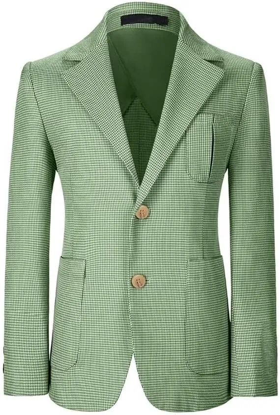 Boy Suit Plaid Blazer 2 Button Coat Stylish Cute Stretch Fabric Notched Lapel Formal Ring Bearer Wedding Homecoming
