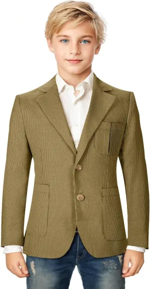 Boy Suit Plaid Blazer 2 Button Coat Stylish Cute Stretch Fabric Notched Lapel Formal Ring Bearer Wedding Homecoming