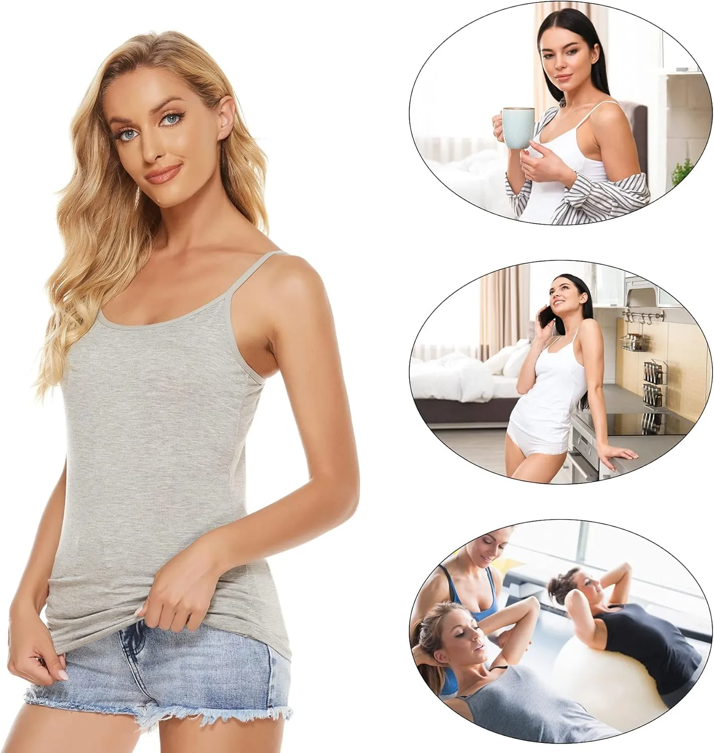 BQTQ 6 Pcs Women's Camisole Tops Undershirts Adjustable Spaghetti Strap Tank Top