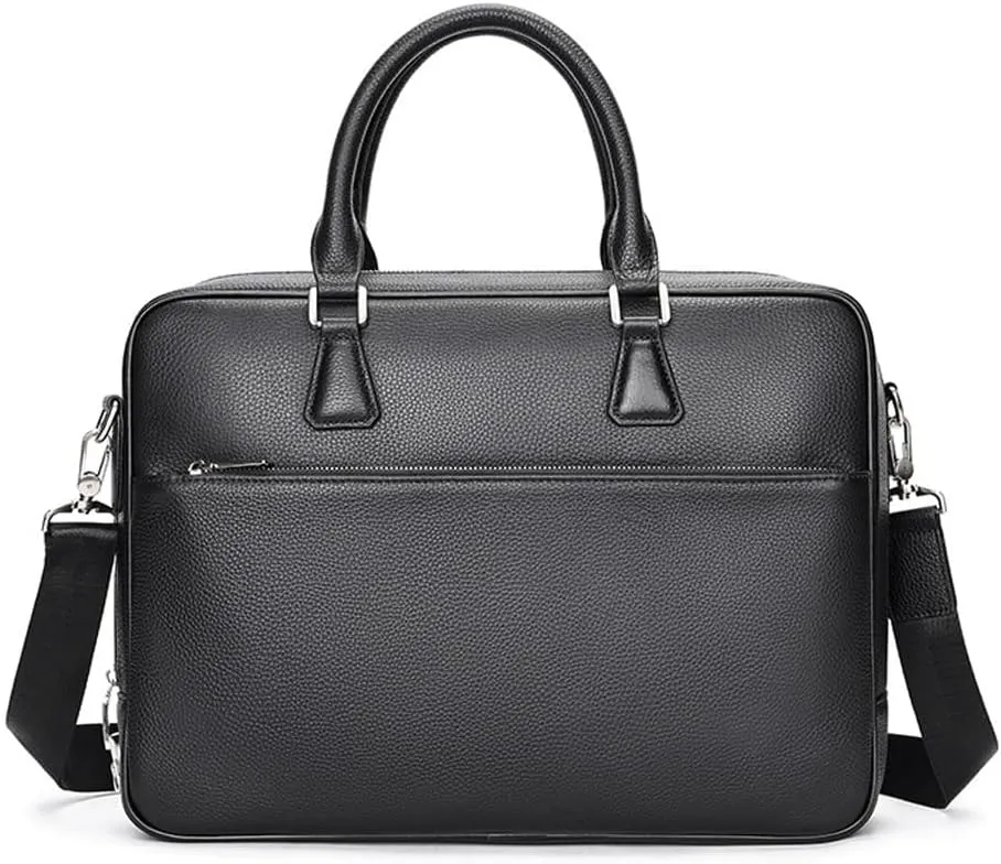 Briefcase Men's Cowhide Laptop Bag With Password Lock Top For Business Travel
