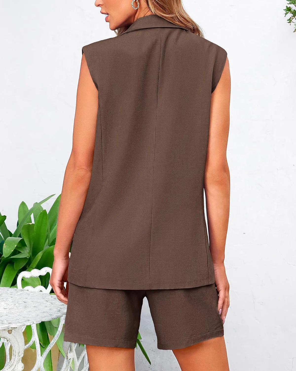 BTFBM Womens Blazer Vest Shorts Sets Lapel Neck Casual Sleeveless Button Down Office Summer 2 Piece Lounge Matching Sets