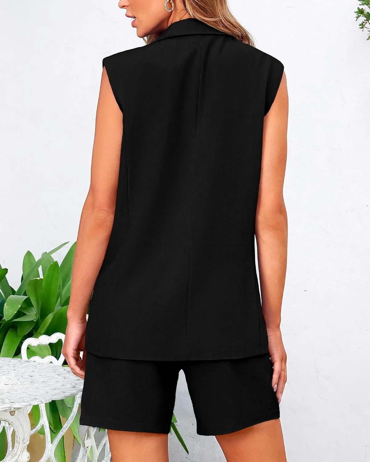 BTFBM Womens Blazer Vest Shorts Sets Lapel Neck Casual Sleeveless Button Down Office Summer 2 Piece Lounge Matching Sets