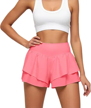 Butterfly Flowy Skirts for Women 2 in 1 High Waisted Workout Athletic Tennis Skort with Short Gym Ruffled Mini Skirt