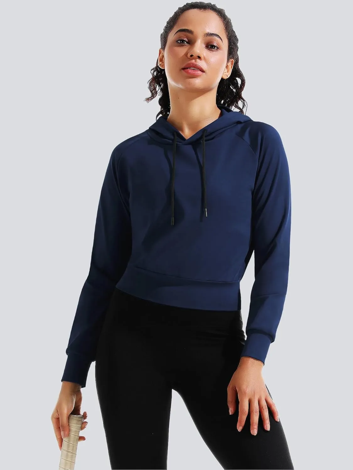 CADMUS Women's Workout Long Sleeve Shirts with Hoodie Sweatshirt Running Crop Top