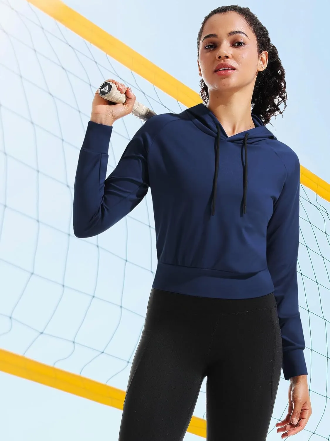 CADMUS Women's Workout Long Sleeve Shirts with Hoodie Sweatshirt Running Crop Top