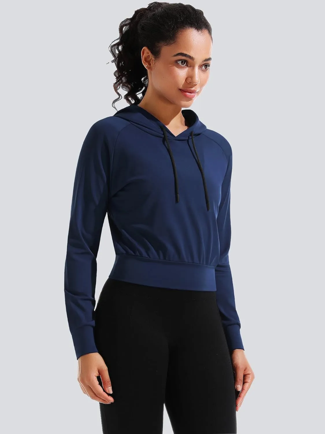 CADMUS Women's Workout Long Sleeve Shirts with Hoodie Sweatshirt Running Crop Top