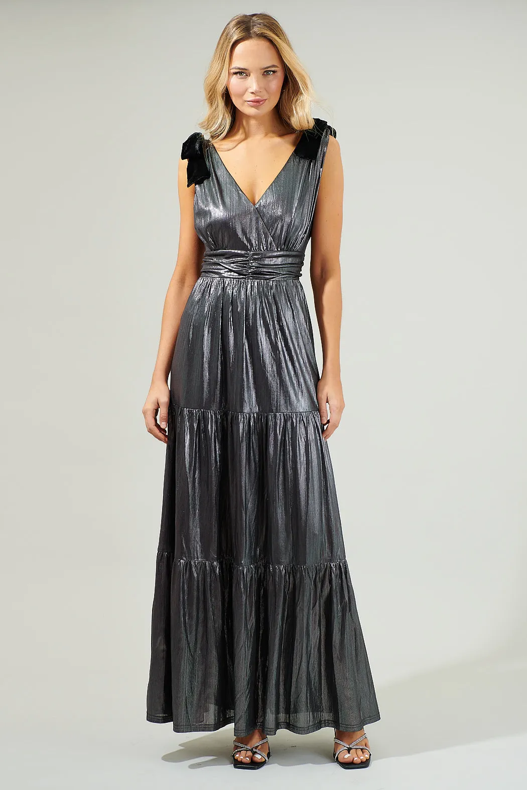 Cannes Liquid Satin Evening Tiered Maxi Dress