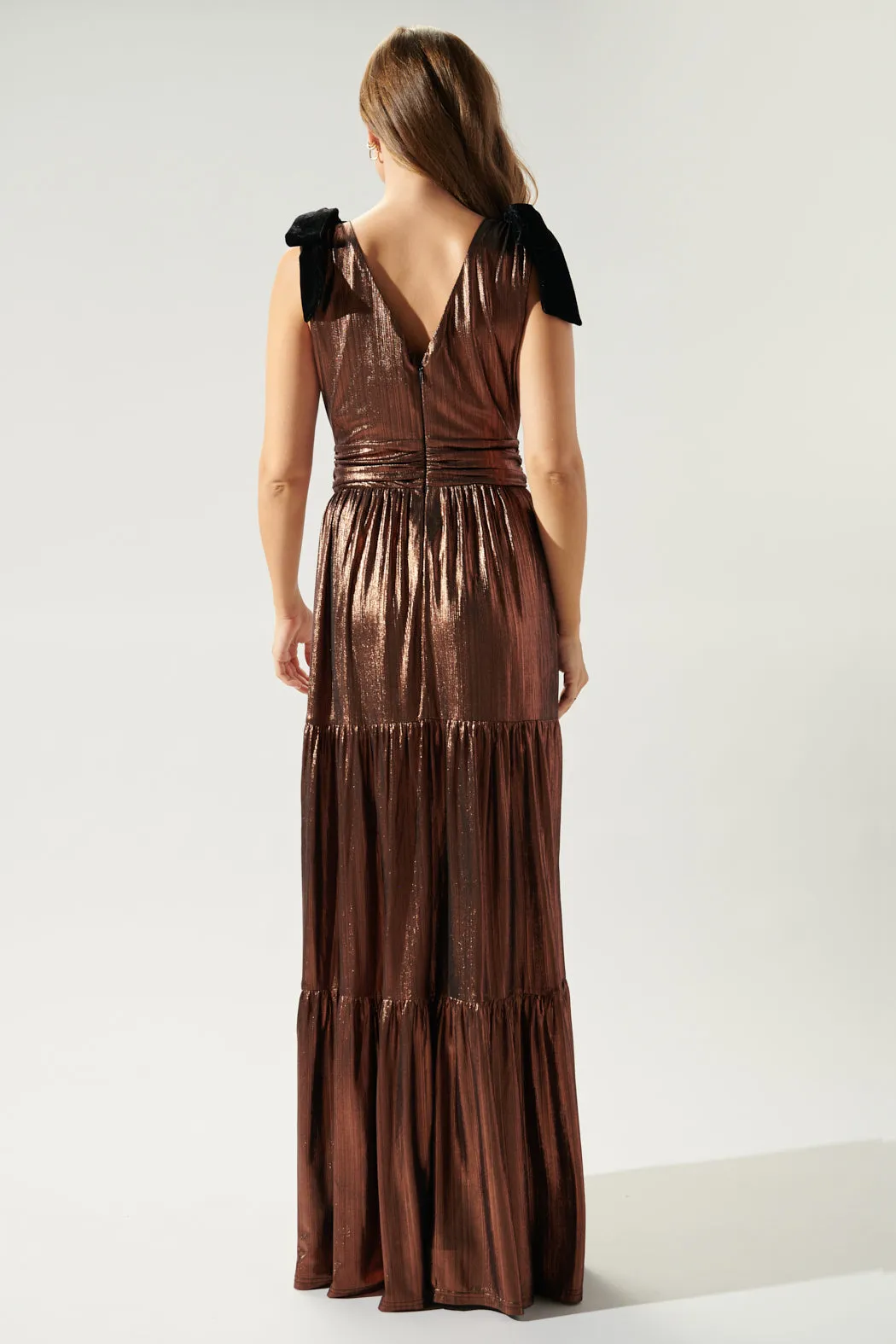 Cannes Liquid Satin Evening Tiered Maxi Dress