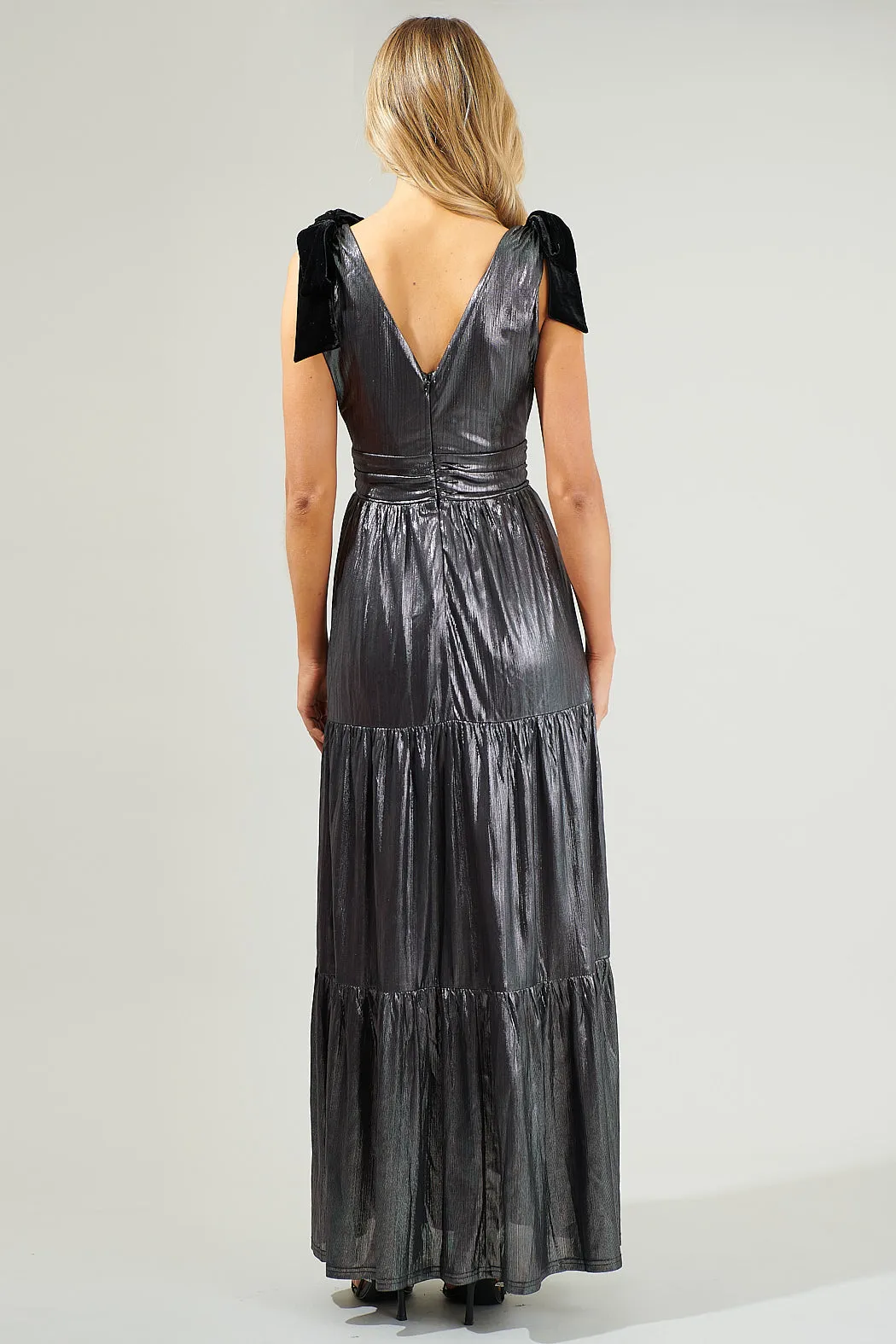 Cannes Liquid Satin Evening Tiered Maxi Dress