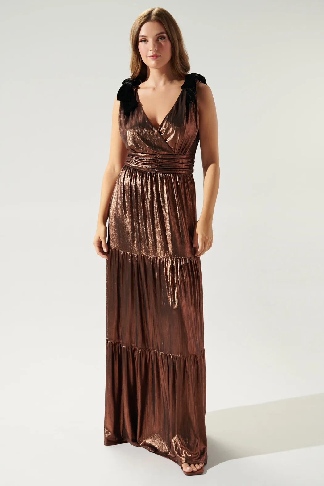 Cannes Liquid Satin Evening Tiered Maxi Dress