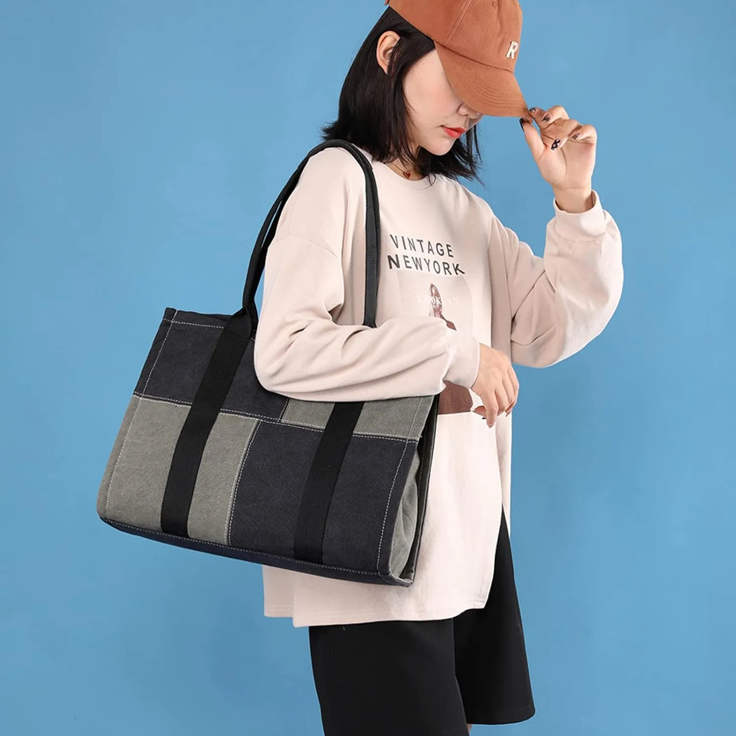 Canvas Tote Shoulder Bag for Women, Top Handle Work Bags Handbag Purse
