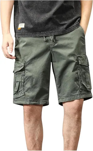Cargo Shorts for Men Below Knee Stretch Cotton Pull On Drawstring Comfy Shorts Stretch 9 Chino Pants with Pocket