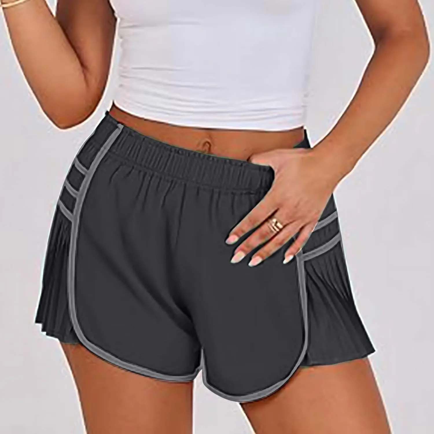 Casual Elastic High Waisted Wide Leg Shorts Summer Quick Dry Baggy Hem Skirt Shorts for Outdoor Athletic Running Sports
