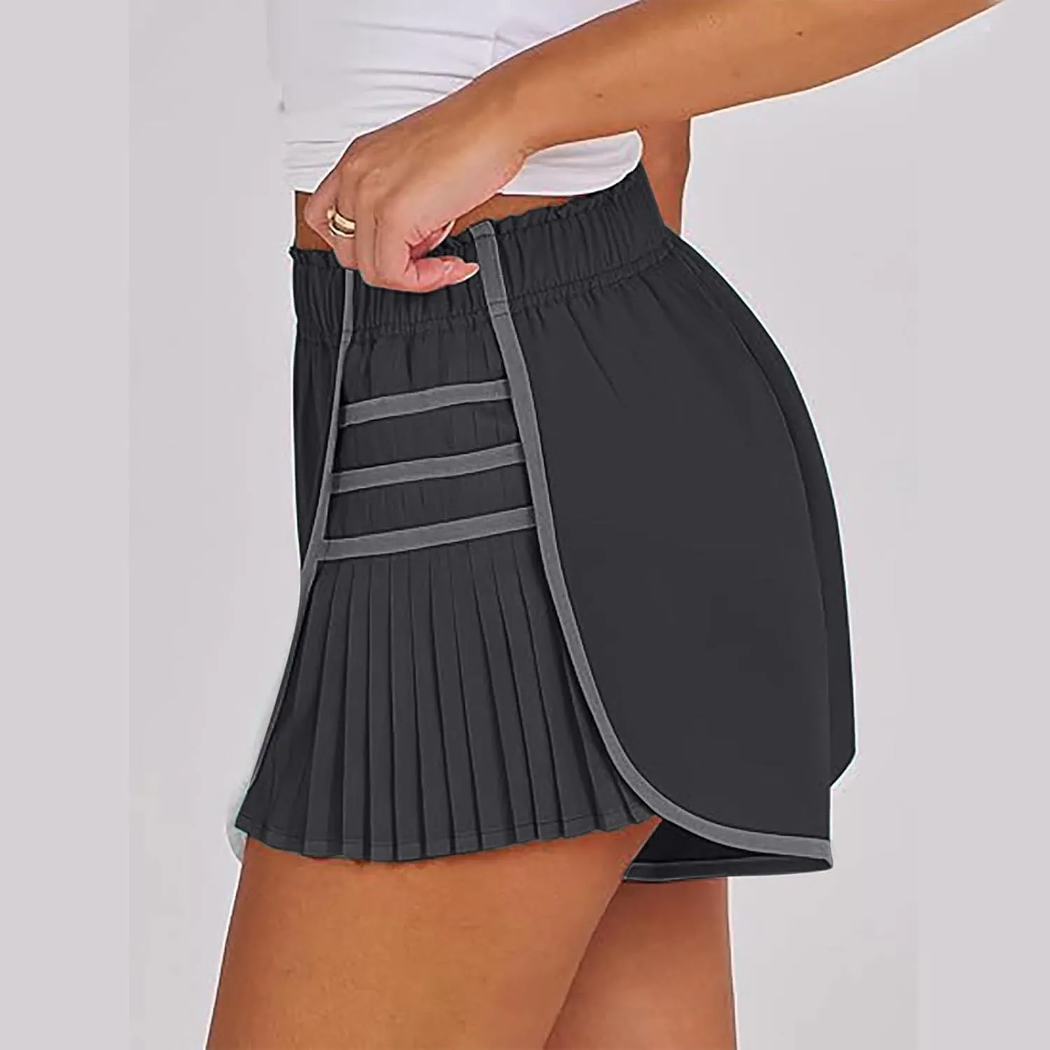 Casual Elastic High Waisted Wide Leg Shorts Summer Quick Dry Baggy Hem Skirt Shorts for Outdoor Athletic Running Sports
