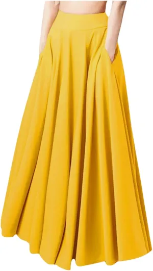Casual Pleated Long Skirts for Women A Line Elastic Midi Skirt High Waisted Stretchy Length Skirts Dressy Work Skirt