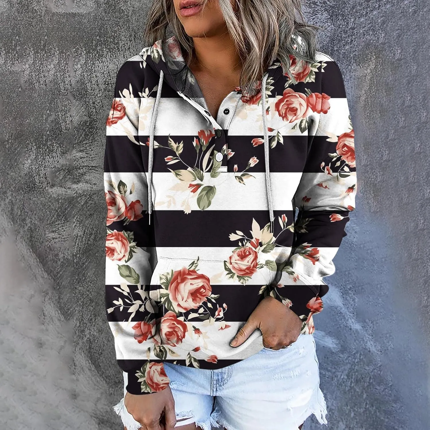 Ceboyel Button Collar Hoodies For Women Solid Color Cute Sweatshirts Long Sleeve Pullover Tops Trendy Fall Fashion 2023