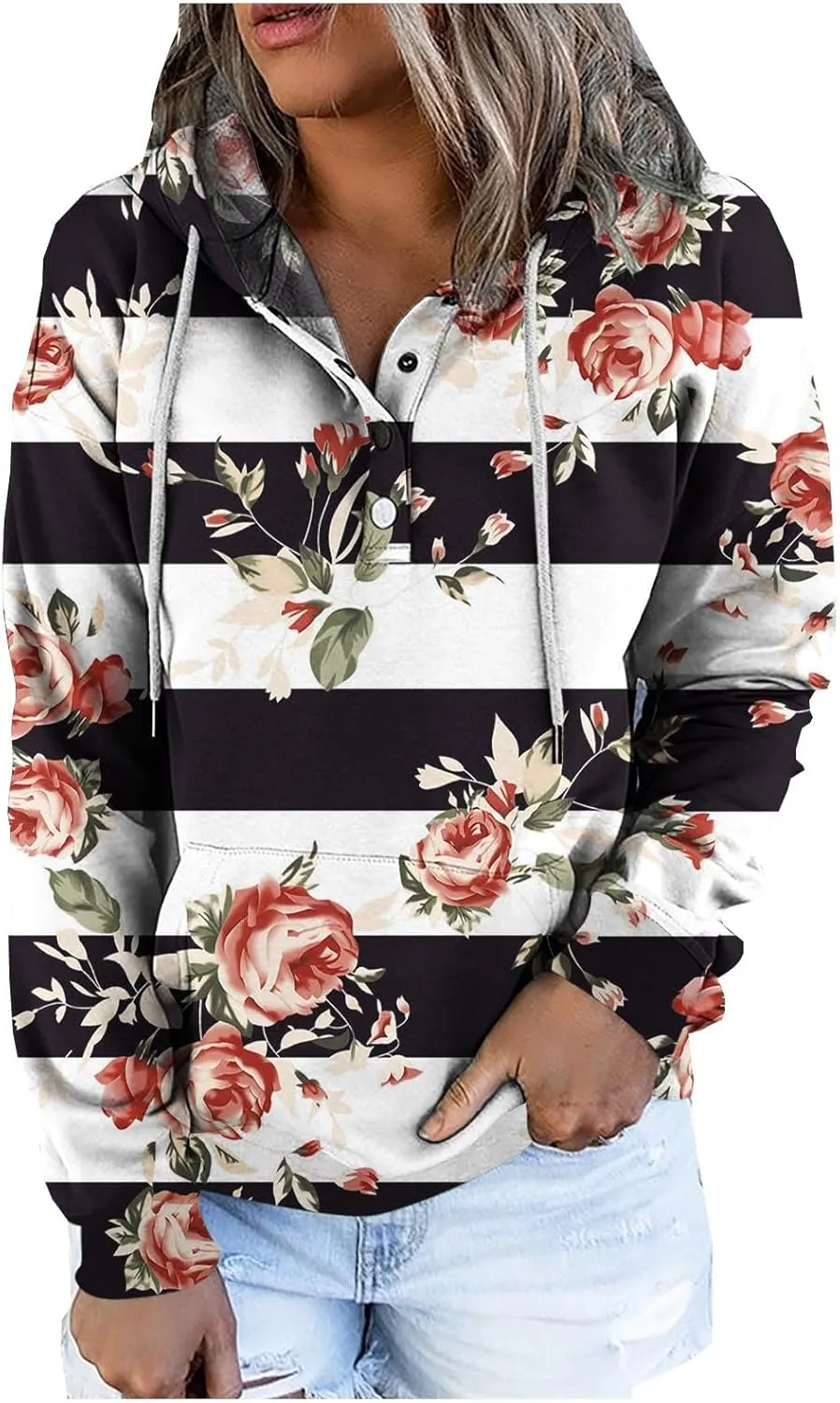 Ceboyel Button Collar Hoodies For Women Solid Color Cute Sweatshirts Long Sleeve Pullover Tops Trendy Fall Fashion 2023