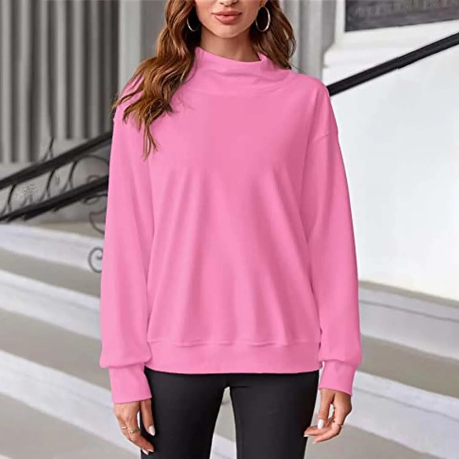 Ceboyel Fall Sweatshirts For Women 2023 Oversized Pullover Shirts High Neck Long Sleeve Tops Y2K Trendy Fashion Clothing