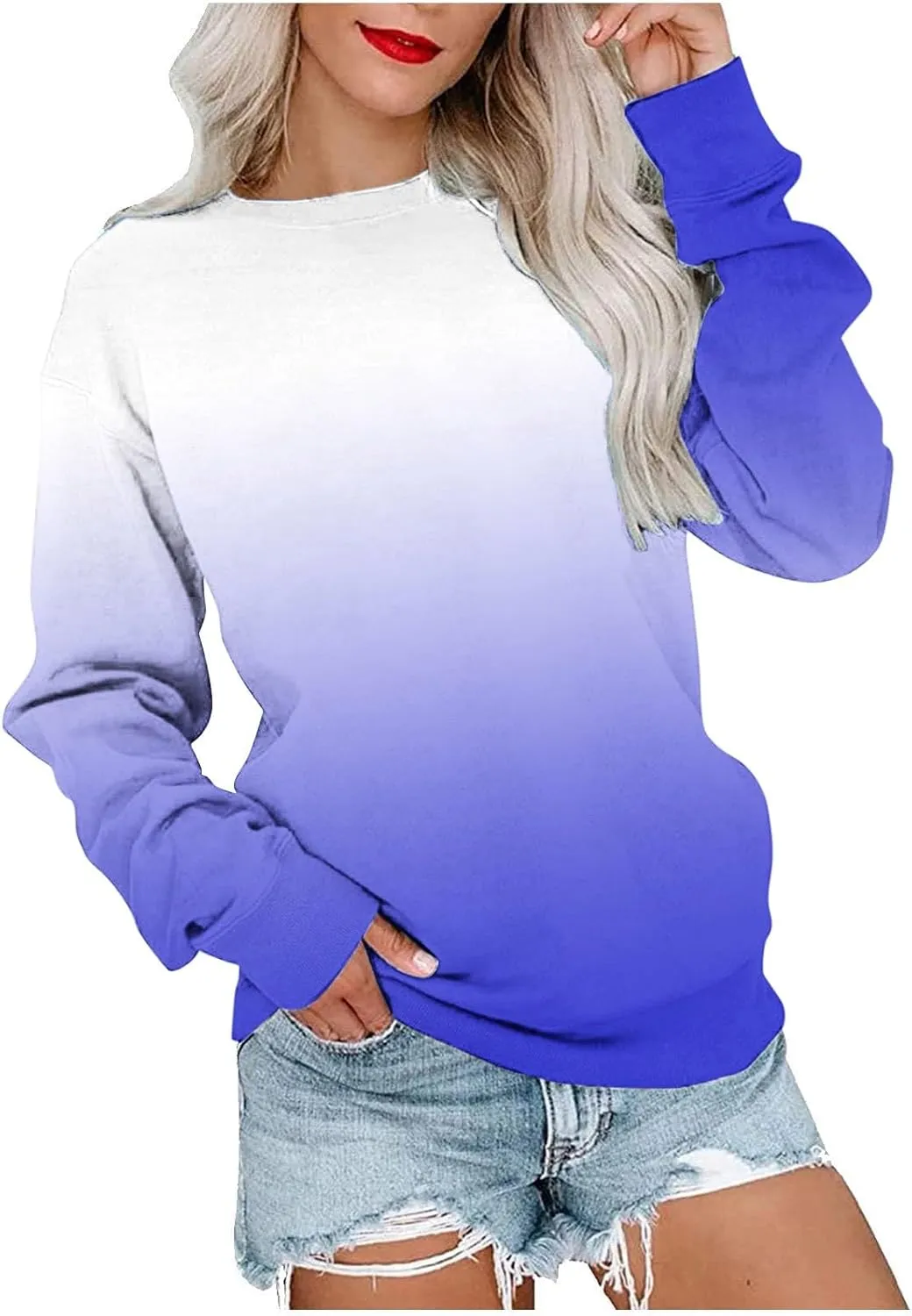 Ceboyel Long Sleeve Shirts for Women Crewneck Sweatshirt Pullover Casual Long Sleeve Tops Trendy Loose Fit Fall Clothing 2023