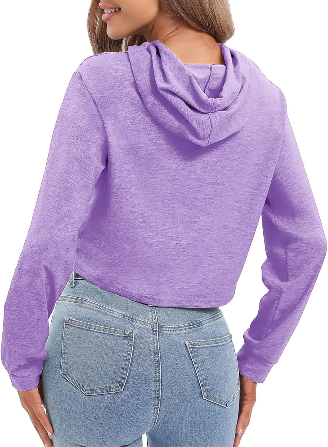 Ceboyel Women Cropped Hoodie Drawstring Pullover Sweatshirt Long Sleeve Workout Tops Trendy Y2k Teen Girls Clothes