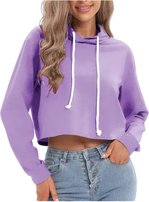 Ceboyel Women Cropped Hoodie Drawstring Pullover Sweatshirt Long Sleeve Workout Tops Trendy Y2k Teen Girls Clothes