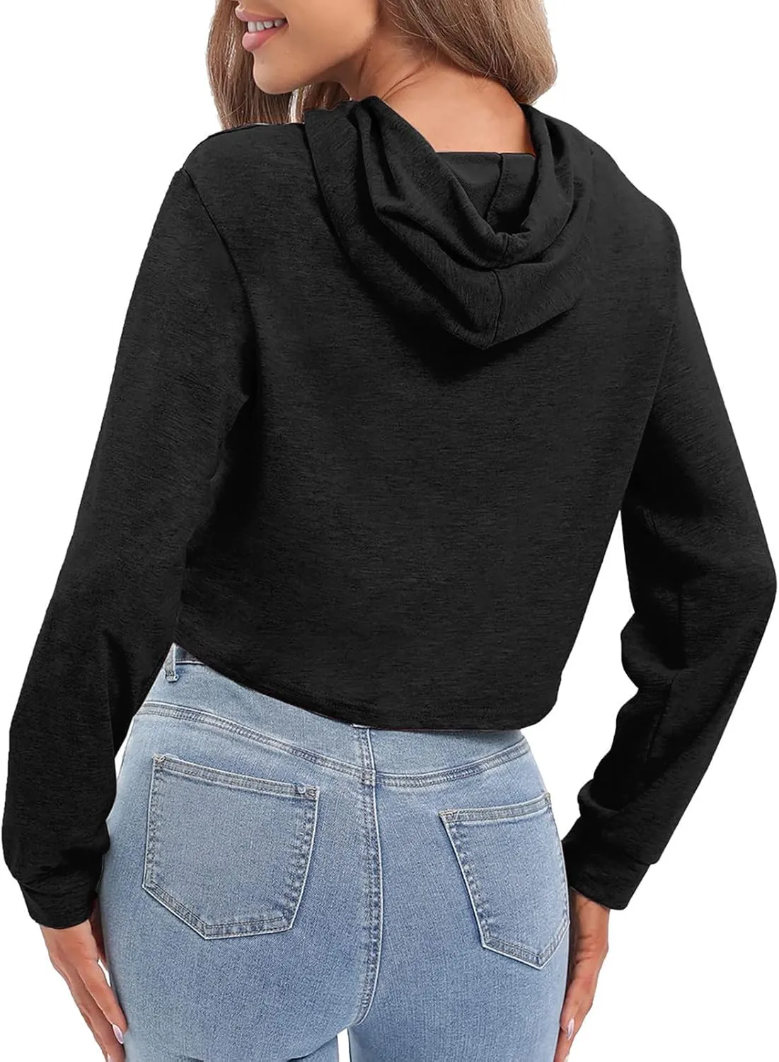 Ceboyel Women Cropped Hoodie Drawstring Pullover Sweatshirt Long Sleeve Workout Tops Trendy Y2k Teen Girls Clothes
