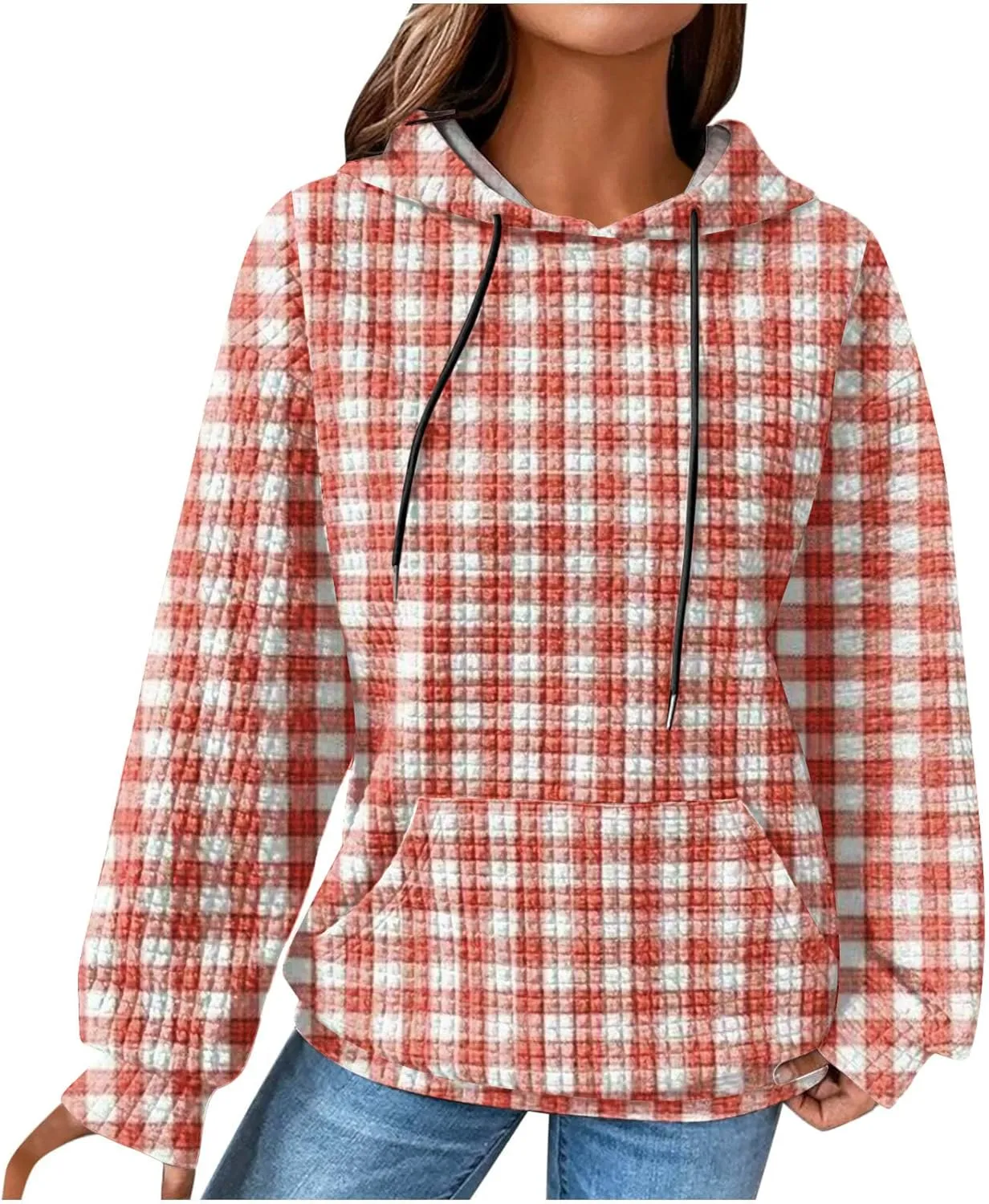 Ceboyel Women Waffle Knit Cute Hoodies Drawstring Pullover Sweatshirts Fashion Casual Sweaters Comfy Fall Clothes Outfits