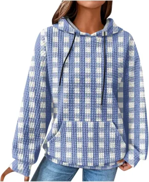 Ceboyel Women Waffle Knit Cute Hoodies Drawstring Pullover Sweatshirts Fashion Casual Sweaters Comfy Fall Clothes Outfits