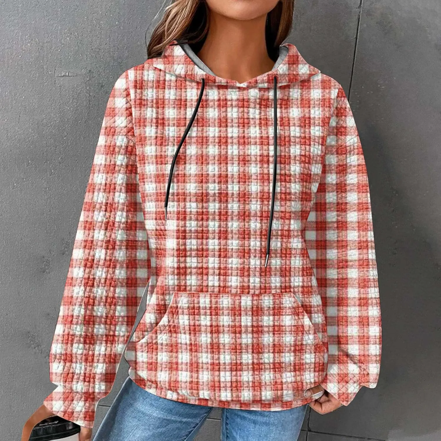 Ceboyel Women Waffle Knit Cute Hoodies Drawstring Pullover Sweatshirts Fashion Casual Sweaters Comfy Fall Clothes Outfits