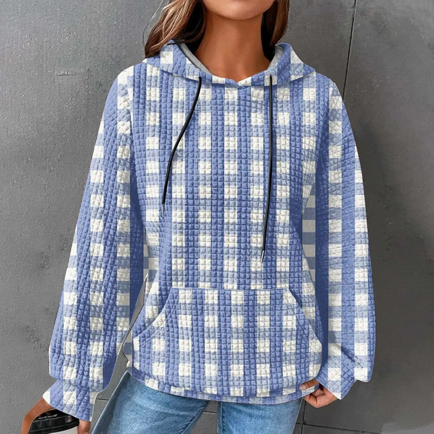 Ceboyel Women Waffle Knit Cute Hoodies Drawstring Pullover Sweatshirts Fashion Casual Sweaters Comfy Fall Clothes Outfits